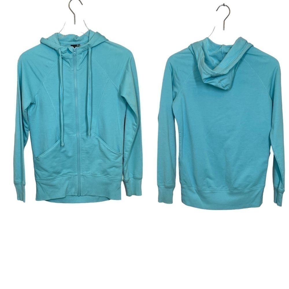 Z by Zella Aqua/Turquoise Full Zip Hoodie w/Two Side Pockets Tab Zip Cover Sz XS